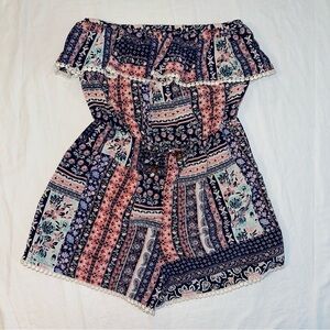 Jolt Floral Print Blue, Pink, & White Women’s Strapless Romper Size Small